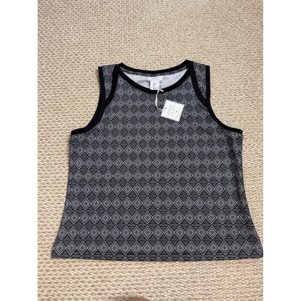 Sigrid Olsen Golf & Tennis Womens Large Black White Geometric Tank Top NWT